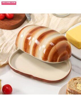 Ceramic Butter Dish With Lid Bread Design Countertop Use